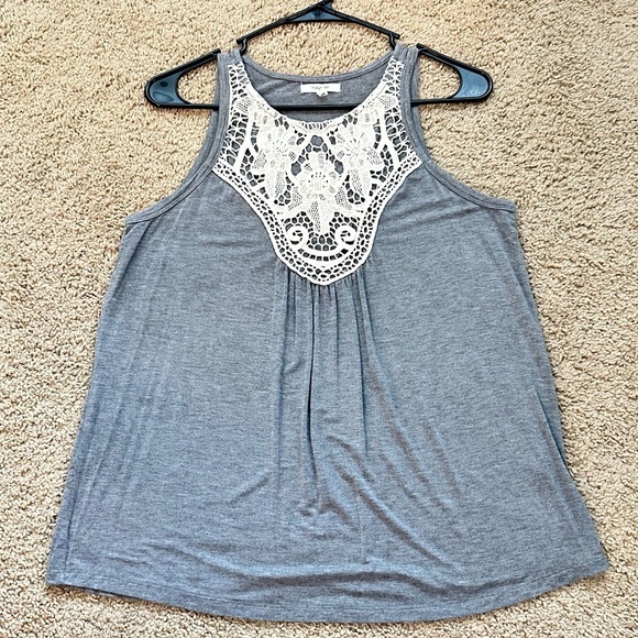 Maurice’s Gray Tank Top with Crochet Neckline - Picture 1 of 3